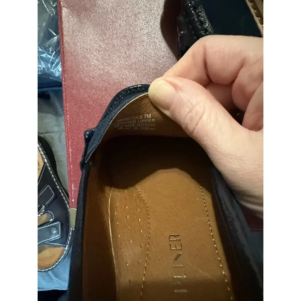 DONALD PLINER women's suede loafer color blue with black buckle size 7M EUC